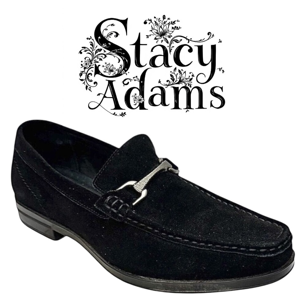 Stacy Adams Newcomb Moc Toe Bit Loafers Black Suede Size 7.5M EUC